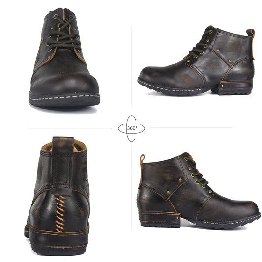 Motorcycle Boots Men Fashion Leather Ankle Chukka Boots Casual Riding Lace up Shoes AF001-3