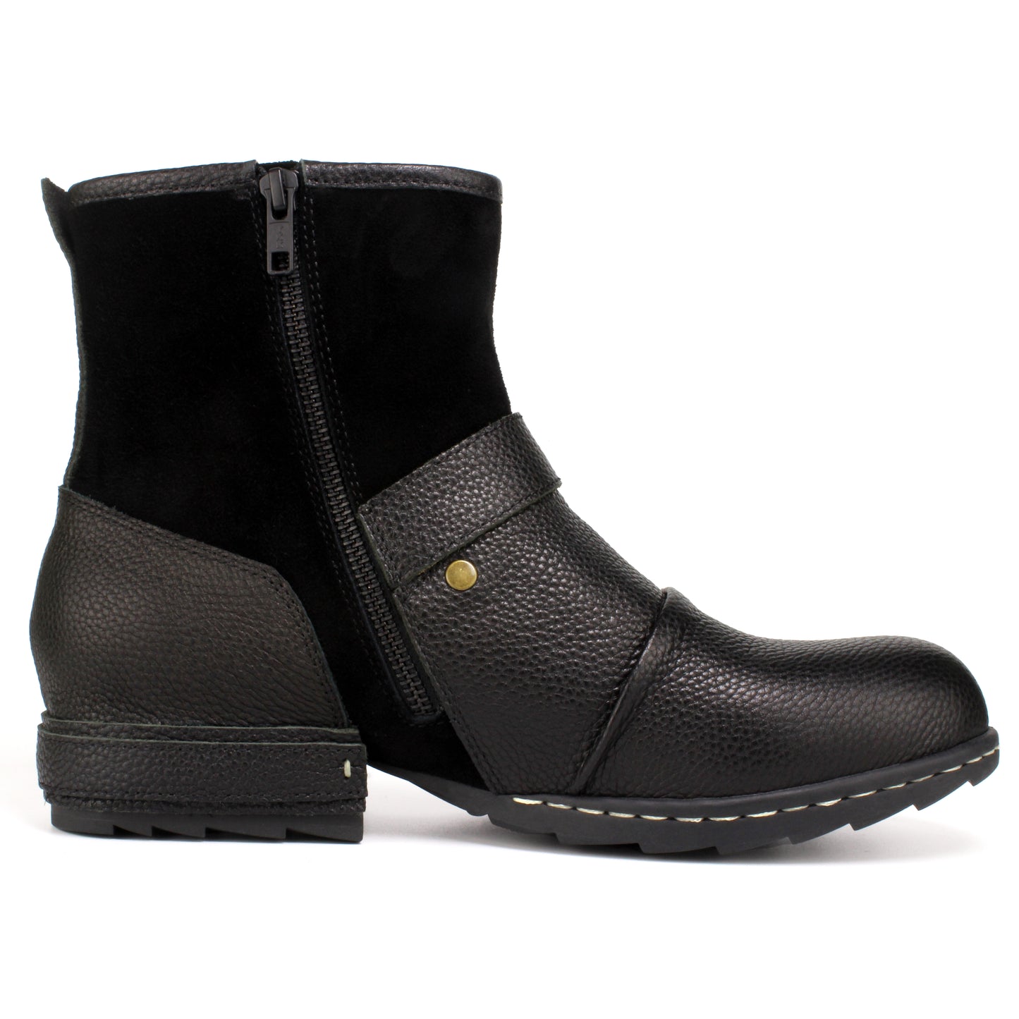 Psanfawq Motorcycle Boots Men Waterproof Leather -Retro Moto Biker Boots with Zip Up & Harness, Riding Combat Boots for Men Casual & Daily Wear,Black
