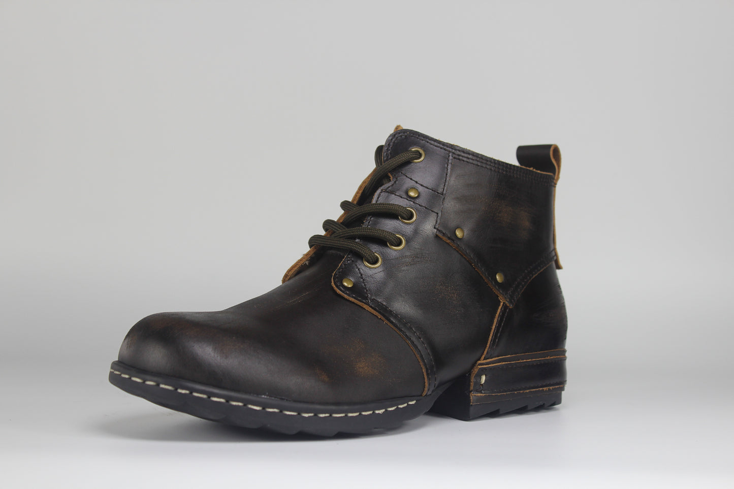 Motorcycle Boots Men Fashion Leather Ankle Chukka Boots Casual Riding Lace up Shoes AF001-3