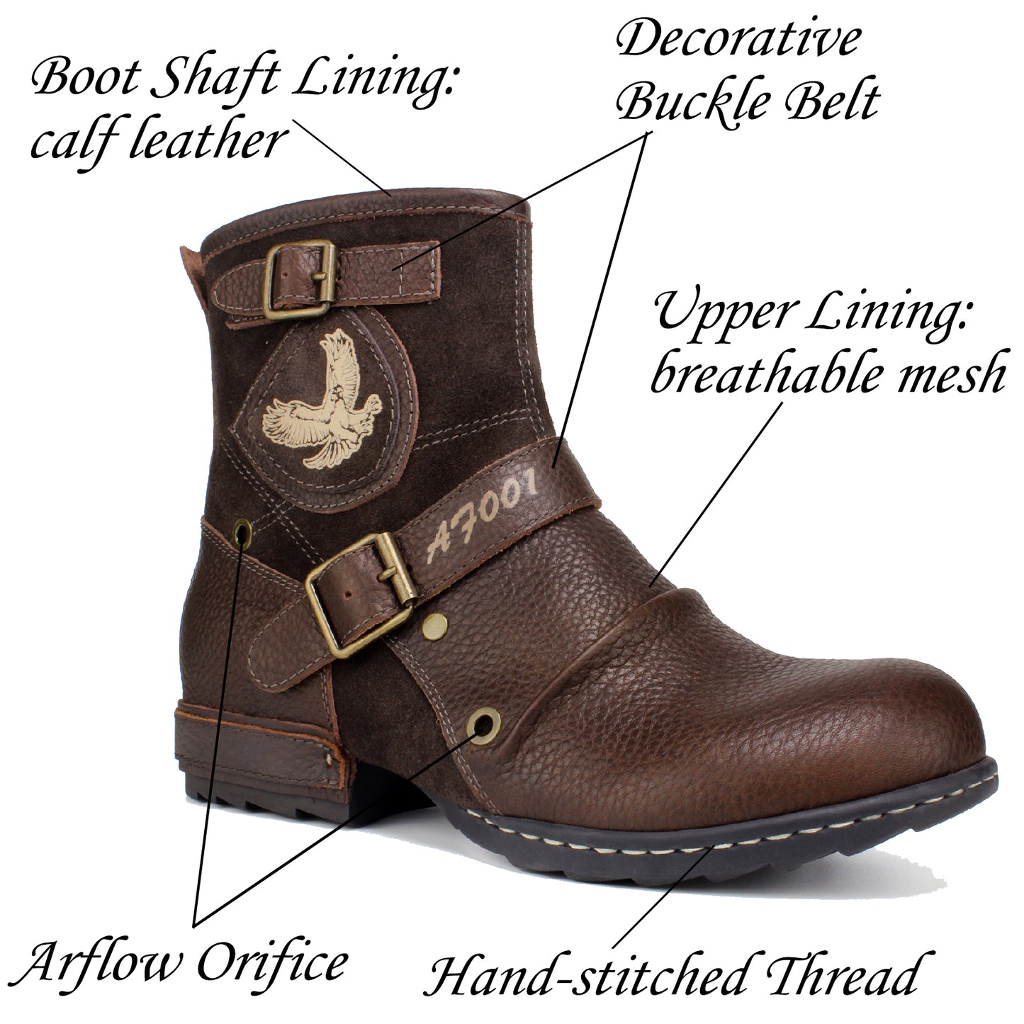 Psanfawq Motorcycle Boots Men Waterproof Leather -Retro Moto Biker Boots with Zip Up & Harness, Riding Combat Boots for Men Casual & Daily Wear,Black