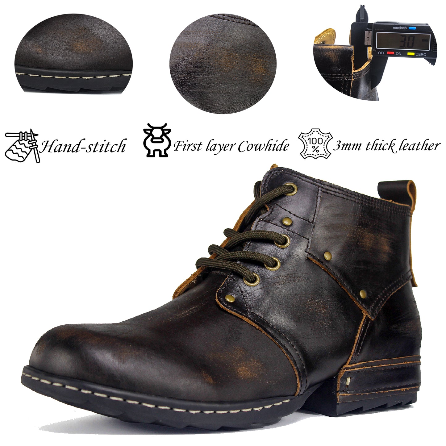 Motorcycle Boots Men Fashion Leather Ankle Chukka Boots Casual Riding Lace up Shoes AF001-3