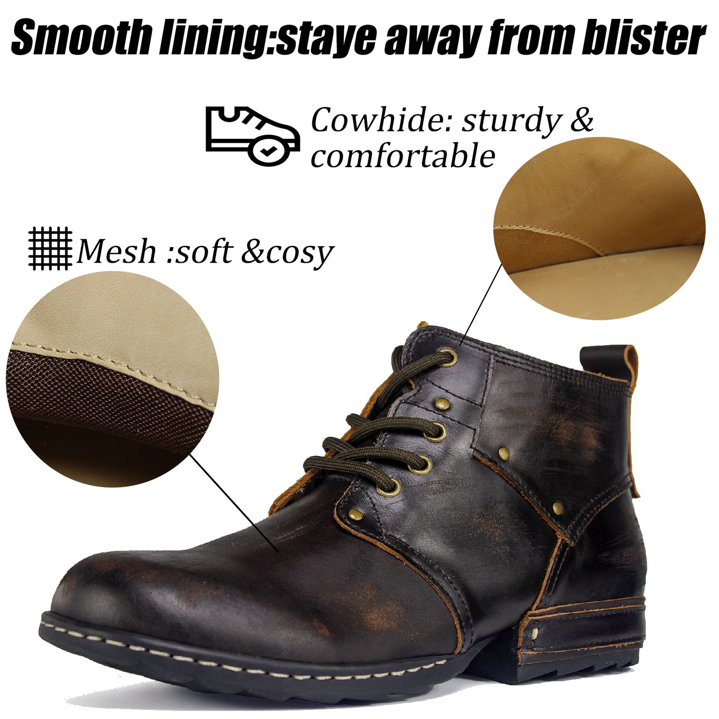 Motorcycle Boots Men Fashion Leather Ankle Chukka Boots Casual Riding Lace up Shoes AF001-3