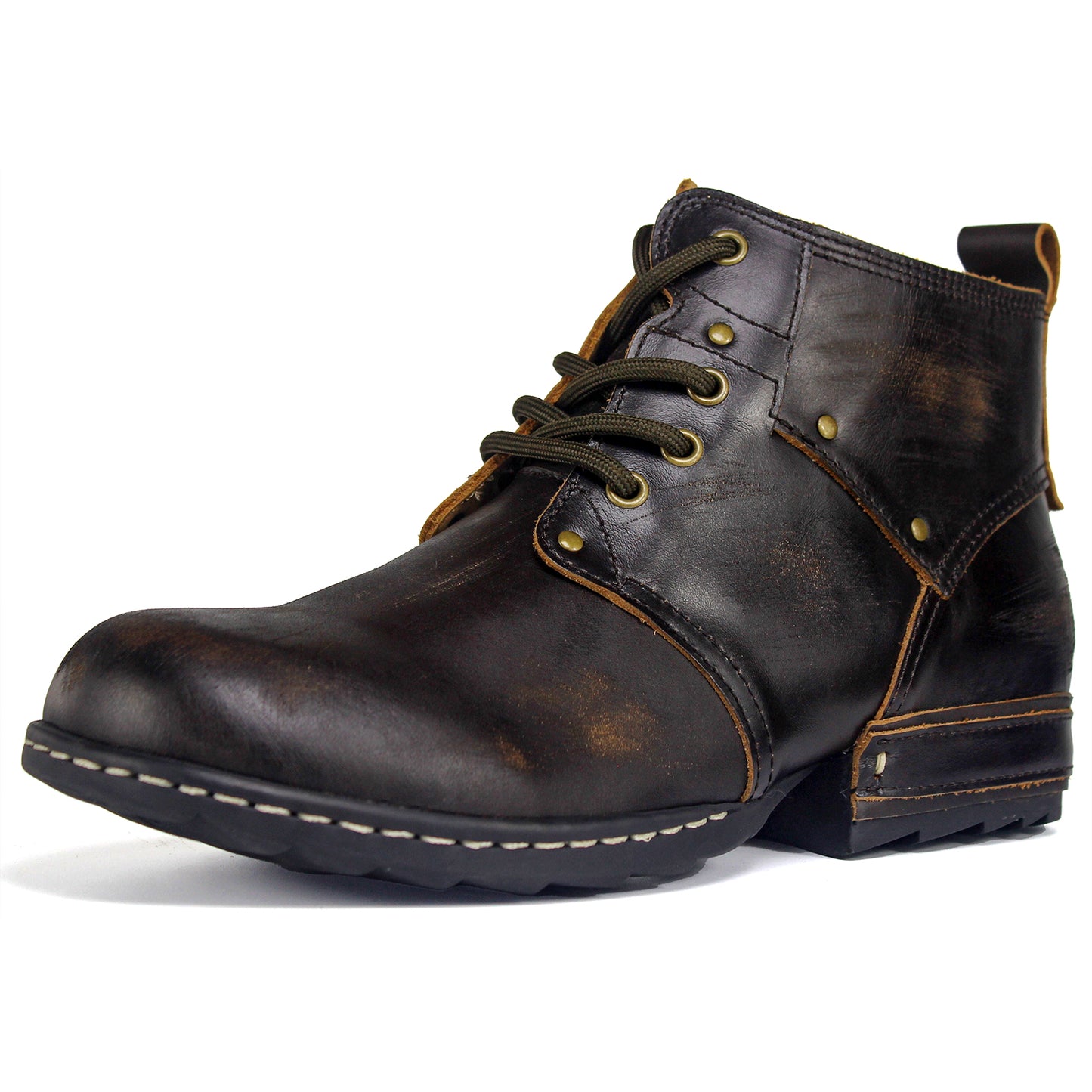 Motorcycle Boots Men Fashion Leather Ankle Chukka Boots Casual Riding Lace up Shoes AF001-3