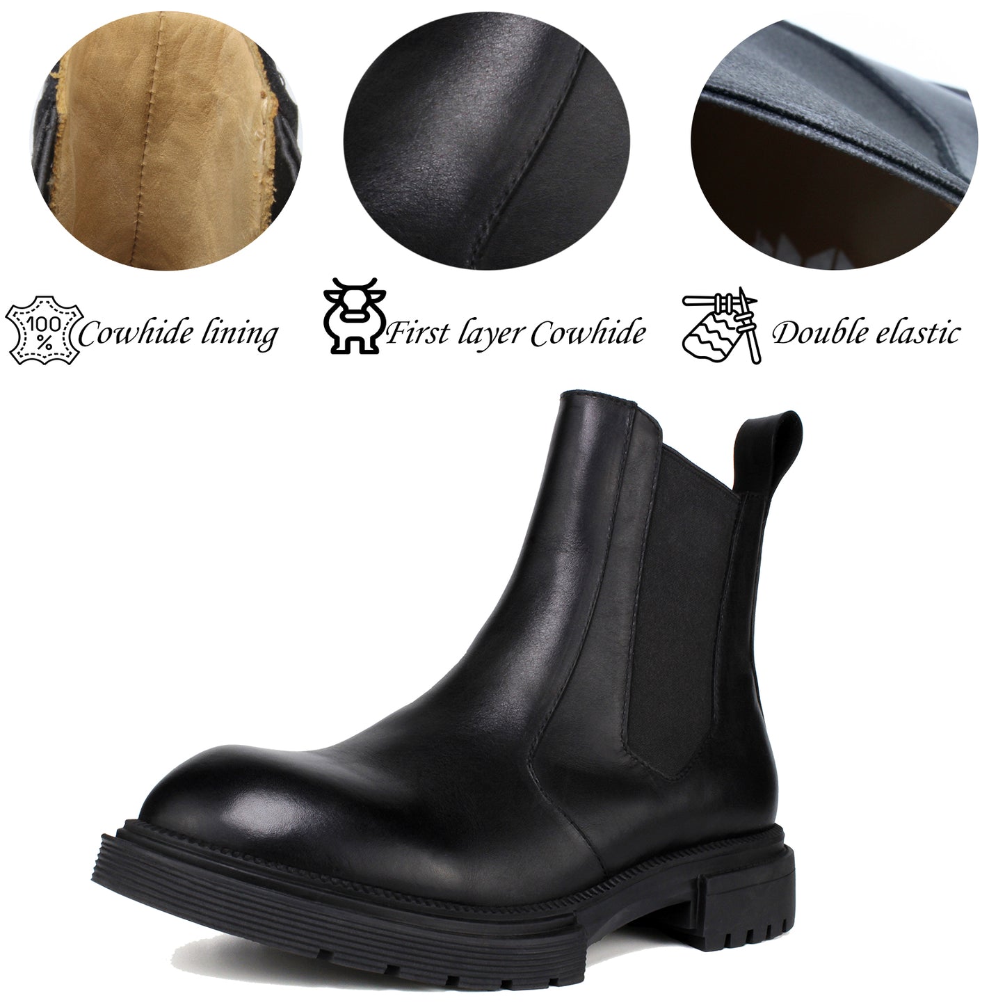 Men's Premium Leather Chelsea Boots | Double Elastic Gussets & Breathable OrthoLite Anti-Odor Insoles | Slip-Resistant Rubber Outsole, Leather Lined for All-Day Comfort (Casual & Work)